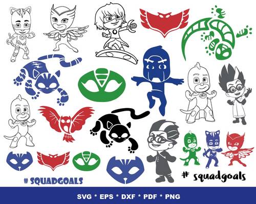 PJ Masks SVG Bundle - 150+ files PJ Masks SVG, EPS, PNG, DXF for Cricut, Silhouette