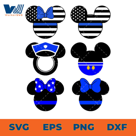 Mickey, Minnie Mouse Police Flag, Thin Blue Line SVG