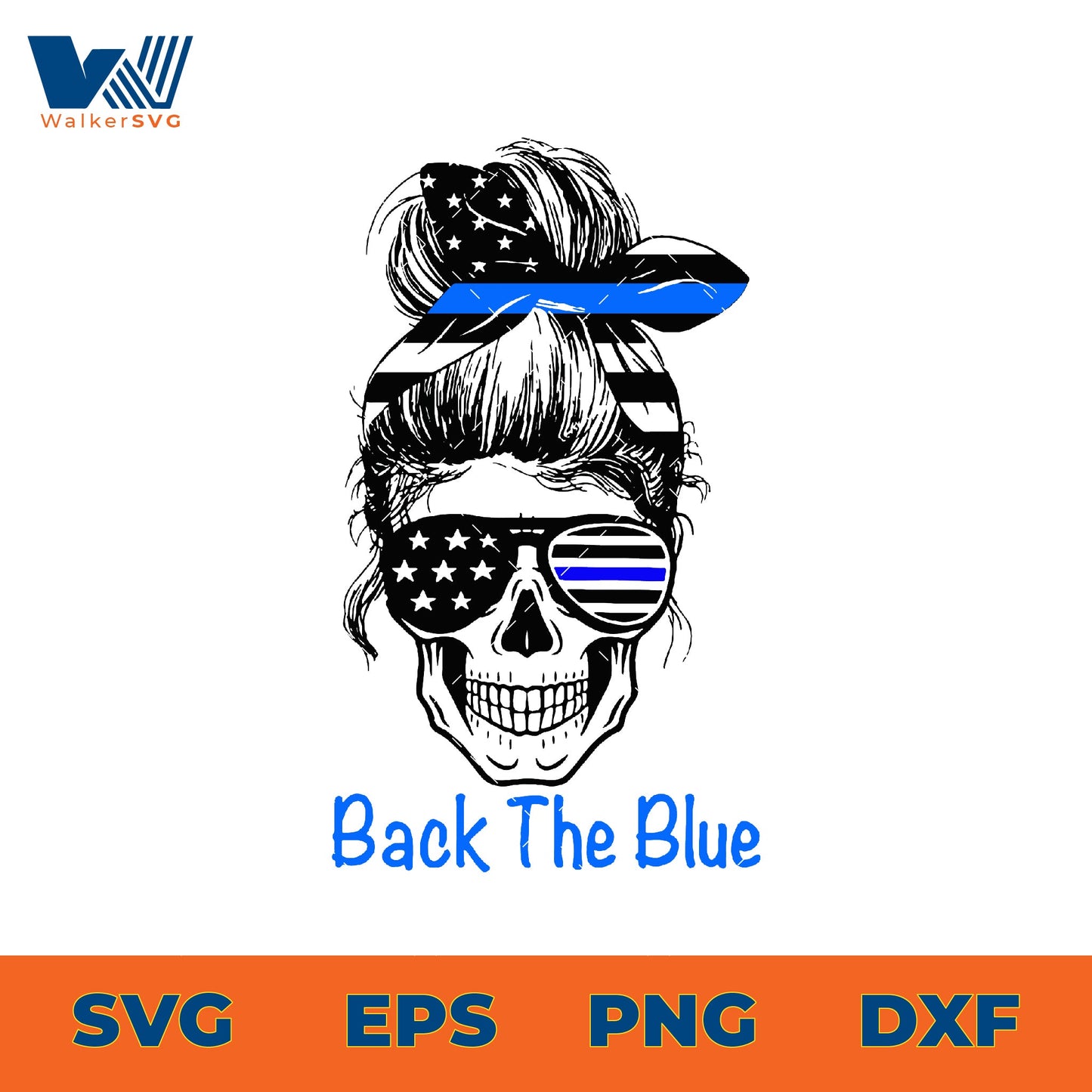 Messy Bun Skull Back The Blue SVG