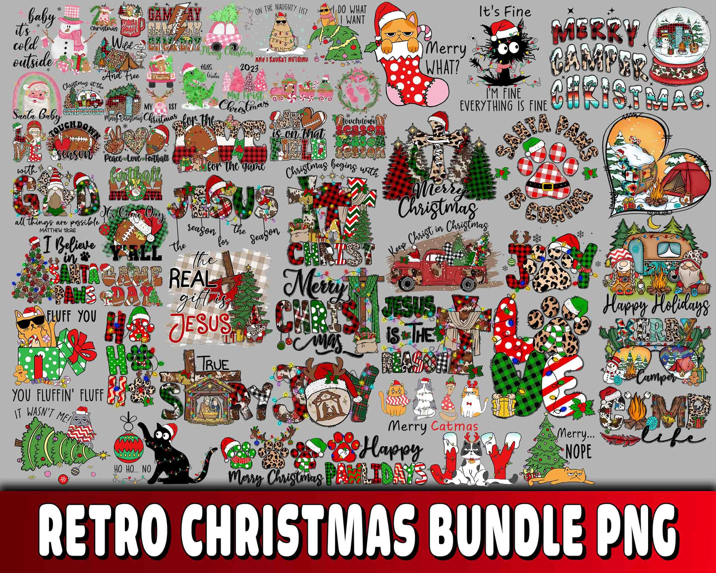 Retro christmas bundle PNG , Mega bundle Retro christmas PNG , file cut , Silhouette, digital download, Instant Download