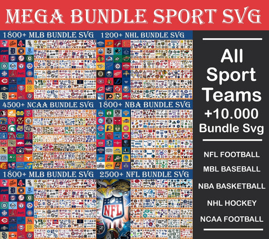 All Sports NFL, NCAA, NHL, MLB, NBA SVG Bundle - 10.000+ files All Sports SVG, EPS, PNG, DXF for Cricut, Silhouette