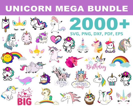 Unicorn SVG Bundle - 2000+ files Unicorn SVG, EPS, PNG, DXF for Cricut, Silhouette