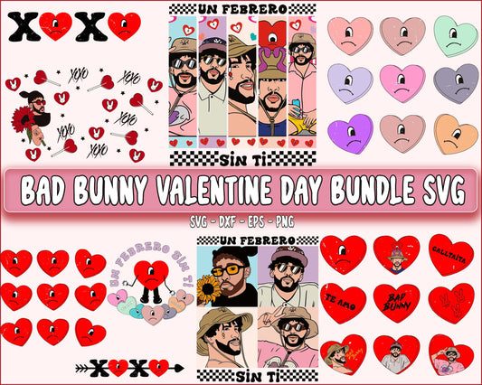 Bad Bunny Valentines Day bundle SVG, Un Febrero Sin Ti Valentines Day svg, Bad Bunny Conversation Hearts SVG DXF EPS PNG, Cutting Image, File Cut , Digital Download, Instant Download