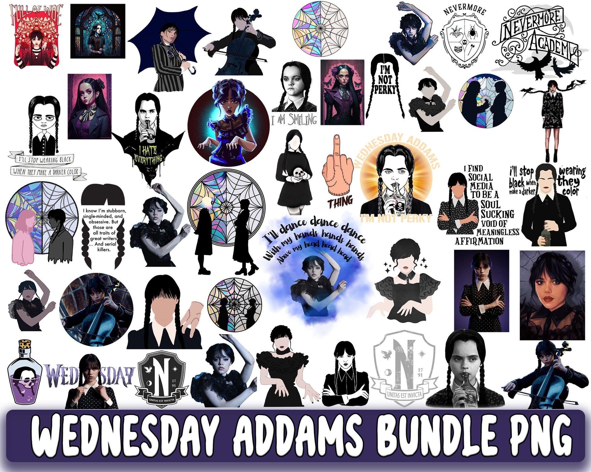 Wednesday Addams PNG Bundle - Netflix series bundle PNG