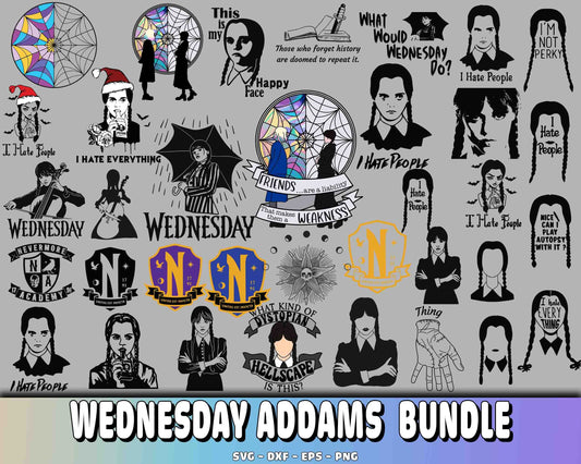 Wednesday Addams SVG Bundle -  Wednesday Addams SVG, EPS, PNG, DXF for Cricut, Silhouette, digital download