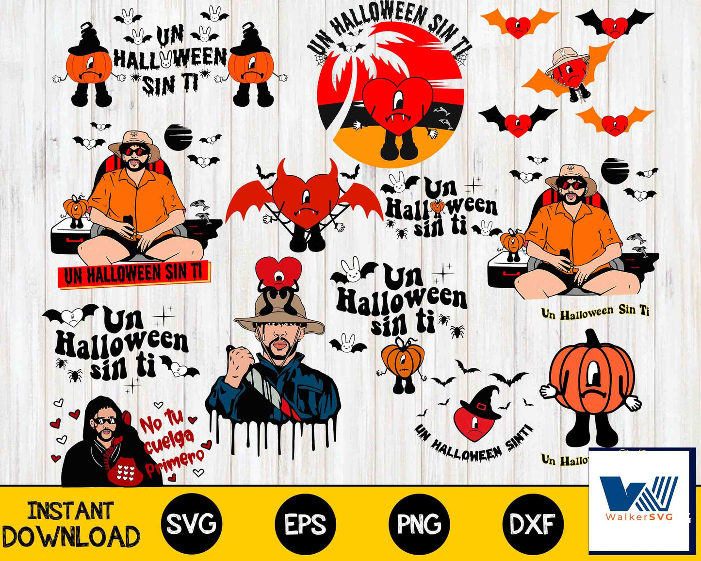 bad bunny halloween bundle svg, 185+ file  Un Halloween sin Ti  halloween SVG svg , Mega Bundle bad bunny SVG DXF EPS PNG , file cut , for Cricut,  Silhouette , digital download