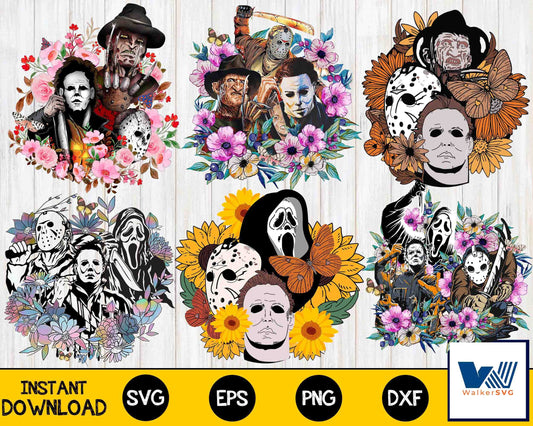 bundle horror Floral  SVG  , file cut , for Cricut,  Silhouette , digital download