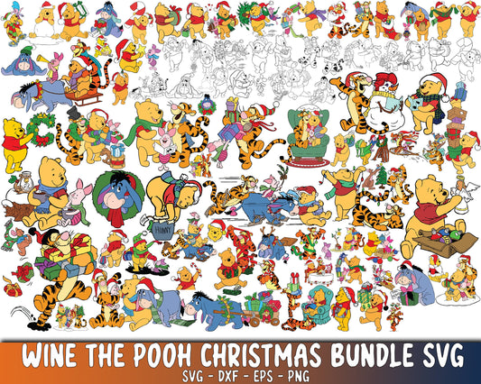 wine the pooh christmas bundle svg - wine the pooh christmas SVG, EPS, PNG, DXF for Cricut, Silhouette
